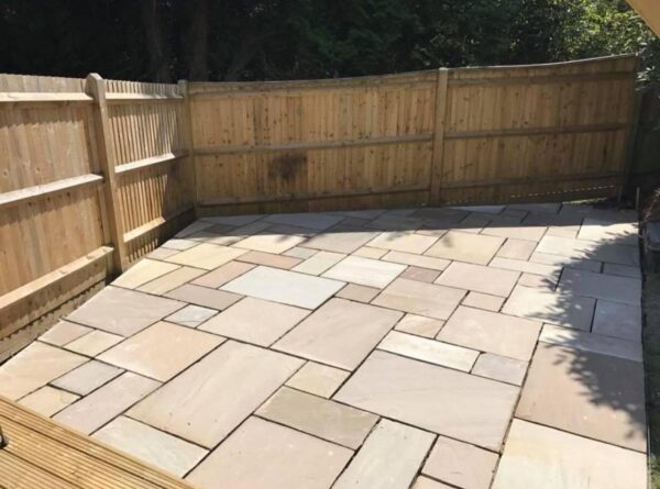 Raj Green Indian Sandstone Paving Laid in a project pack pattern